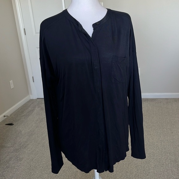 Loft Dark Navy Button Down Womans Size Large - Picture 2 of 4